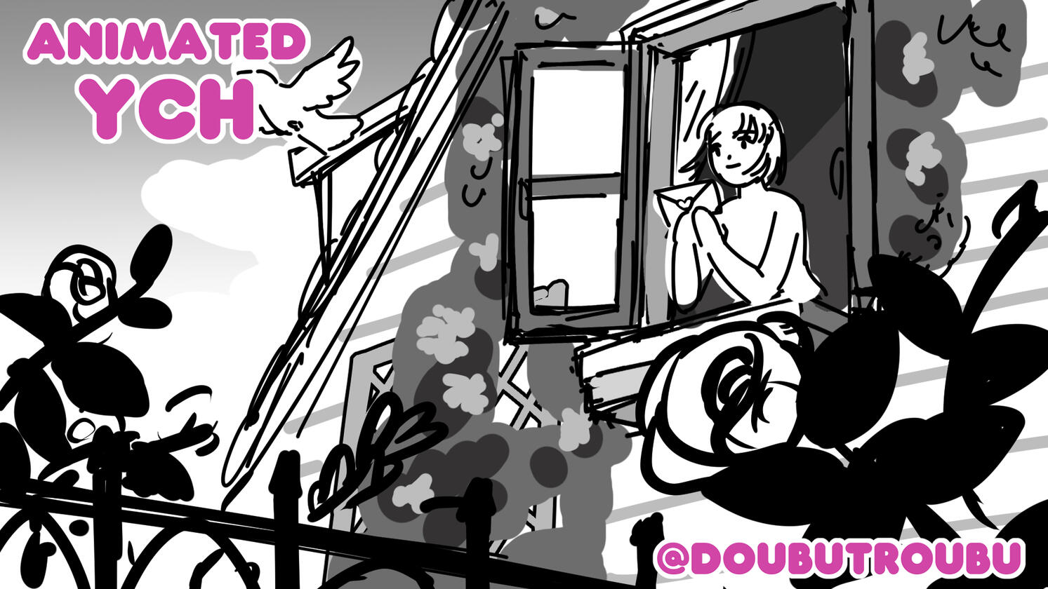 Features character receiving a love letter from a bird. Colors and background details are altered based on character design.